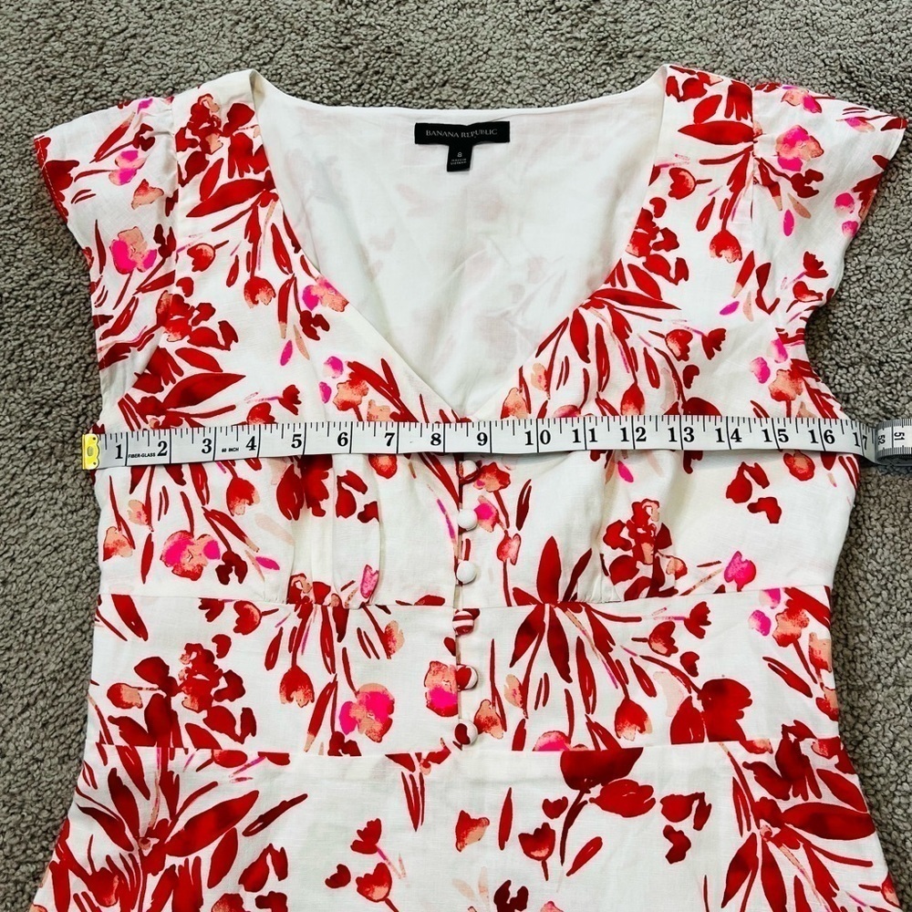 Banana Republic Linen & Cotton Blend Red, Pink & White Floral Mini Dress. Size 8 - Picture 13 of 16